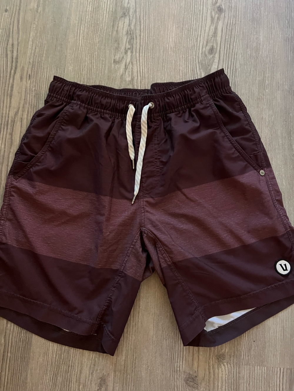 Vuori Men's Maroon/Burgundy Stripe Athletic Shorts Drawstring